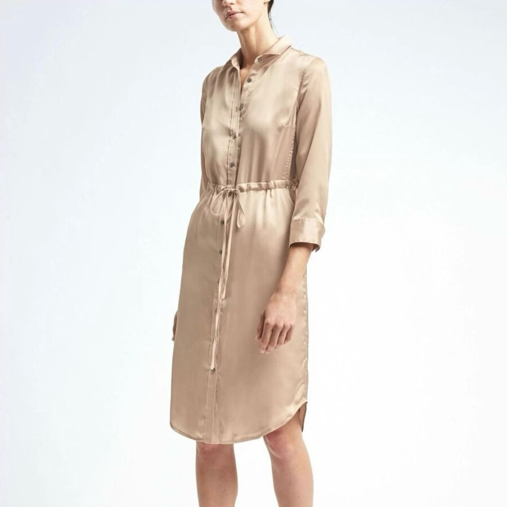 Banana Republic Gold 3/4 Sleeve Shirt Dress